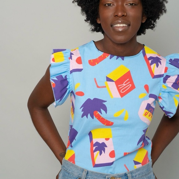 Nooworks Ruffle Snacks Print Top - Picture 1 of 12